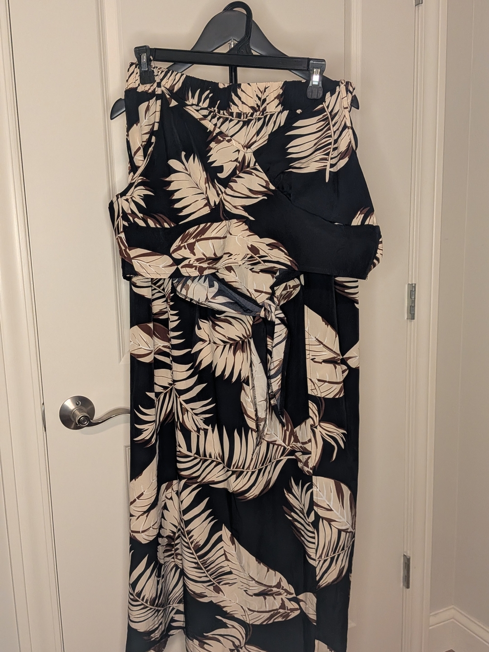 Black and Cream Tropical Print Women’s 2 Piece Dress
